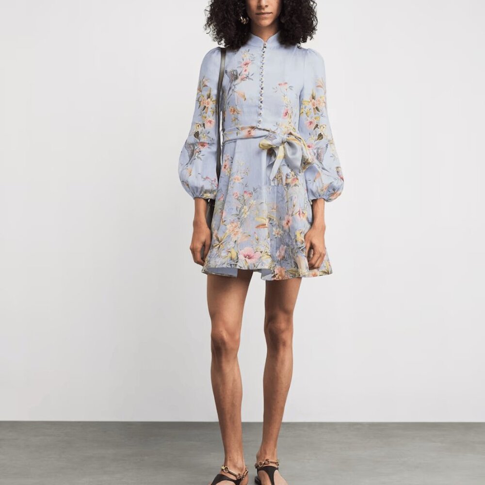 NWOT ！Zimmermann Linen Rebellion Floral Mini Dress